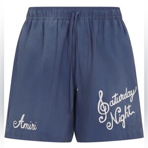 NWT Amiri Saturday Night Bermuda Shorts Navy Blue Faded Wash Sz XXL